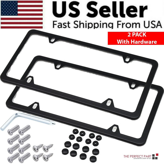 2X High Quality Stainless Steel Metal License Plate Frame Tag Cover Black New US